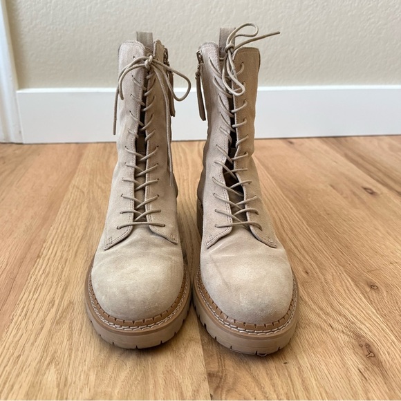 Sam Edelman Lex Combat Boots Cream Sesame Suede Leather Size 7 - Picture 3 of 13